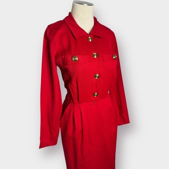 80s Jaeger Red Wool Dress - Picture 3 of 6